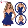 Fancyra Women Elegant Solid Above Knee Babydoll Lingerie With G String Panty Free Size Blue Color