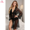 Fancyra Women Elegant Transparent Mesh Robe with Bra and Panty Lingerie Set