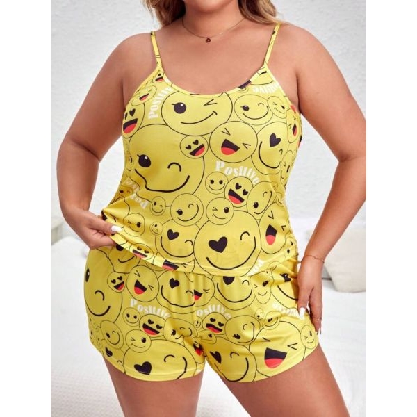 Fancyra Women Emoji Printed Tee and Shorts Cute Pajama Set - Image 2