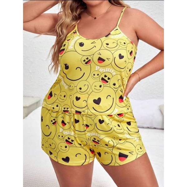 Fancyra Women Emoji Printed Tee and Shorts Cute Pajama Set - Image 3