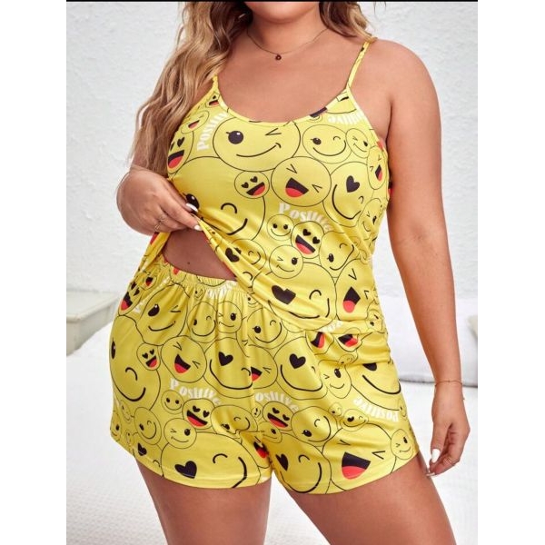 Fancyra Women Emoji Printed Tee and Shorts Cute Pajama Set - Image 3