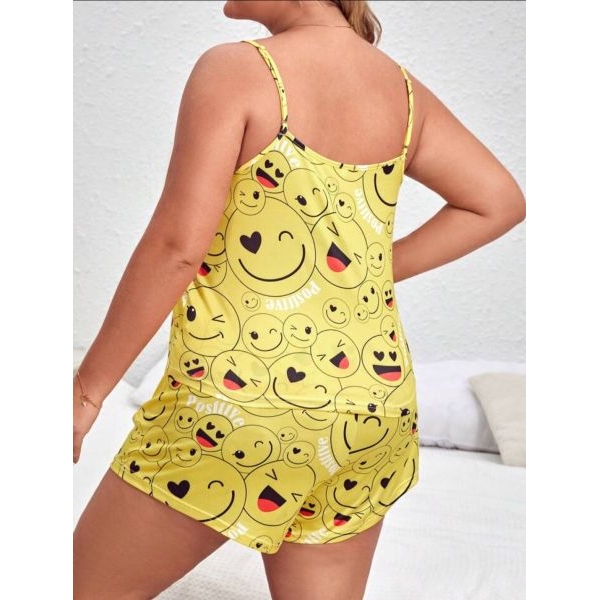 Fancyra Women Emoji Printed Tee and Shorts Cute Pajama Set - Image 4