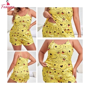 Fancyra Women Emoji Printed Tee and Shorts Cute Pajama Set