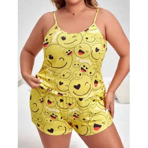 Fancyra Women Emoji Printed Tee and Shorts Cute Pajama Set