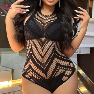 Fancyra Women Fishnet Bodysuit Halter Mesh Tops One Piece Sheer Teddy Lingerie