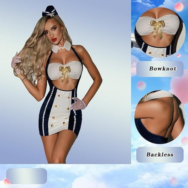 Fancyra Women Flight Attendant Costume Role Play Outfit Lingerie - Image 4