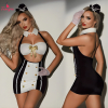 Fancyra Women Flight Attendant Roleplay Cosplay Criss Cross Teddy Mini Skirt Nightwear Bodysuit Lingerie