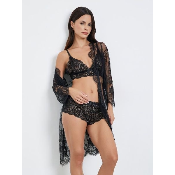 Fancyra Women Floral Elegant Pack of 3 - Lace Bralette, Shorts and Robe Nightwear Set - Image 3