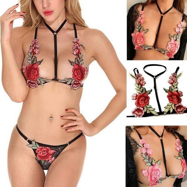 Fancyra Women Floral Embroidered Strappy Bra Panty Lingerie Set - Image 5
