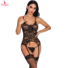 Fancyra Women Floral Lace Bodysuit Lingerie with Garter & Leg Stocking