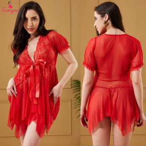 Fancyra Women Floral Lace Front Tie Hot Babydoll Lingerie Nighty