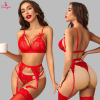 Fancyra Women Floral Lace Garter Lingerie Set with Thigh-High Stockings