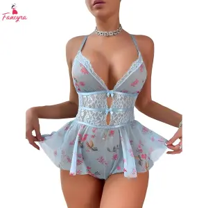 Fancyra Women Floral Lace Mesh Babydoll Lingerie Sleepwear