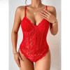 Fancyra Women Floral Lace Sheer Spaghetti Strap Scallop Trim Bustier Cami Bodysuit Lingerie Top