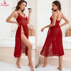 Fancyra Women Floral Lace Transparent Babydoll Lingerie Nighty