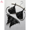 Fancyra Women Floral Net Lace Open Crotch Lingerie Bikini Bra Panty Set