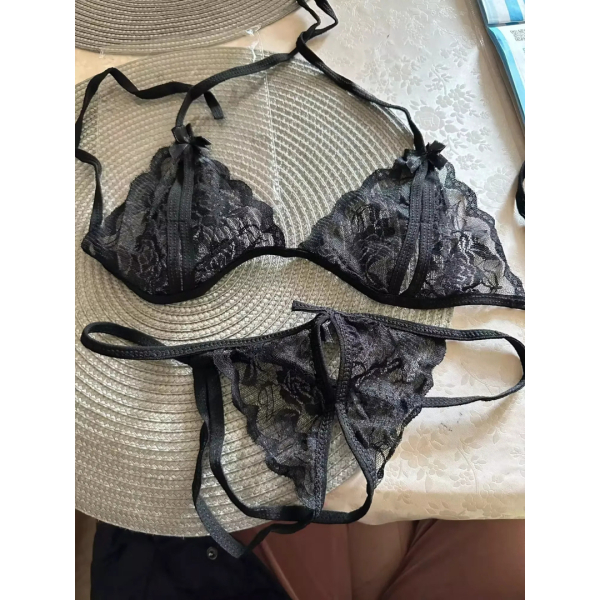 Fancyra Women Floral Net Lace Open Crotch Lingerie Bikini Bra Panty Set - Image 3