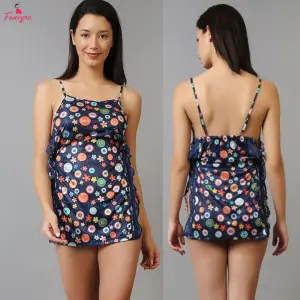 Fancyra Women Floral Printed Elegant Babydoll Dress & Panty Set