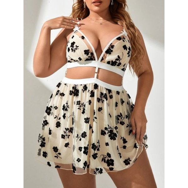 Fancyra Women Floral Printed Elegant Babydoll Lingerie Nighty - Image 2
