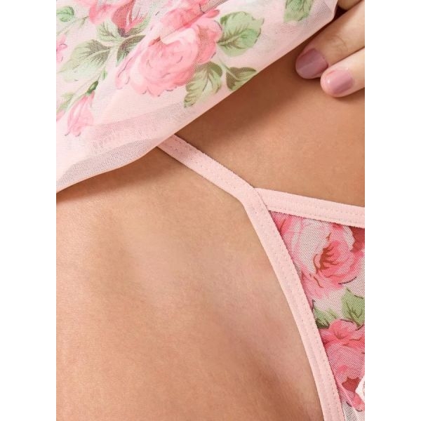 Fancyra Women Floral Printed Mesh Cami Dress with Thong Set Babydoll Lingerie - Image 4