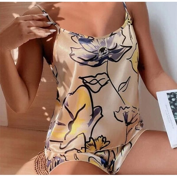 Fancyra Women Floral Printed Sleeveless Cami Top & Shorts Sleepwear Set - Image 3