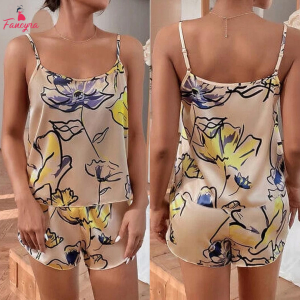 Fancyra Women Floral Printed Sleeveless Cami Top & Shorts Sleepwear Set