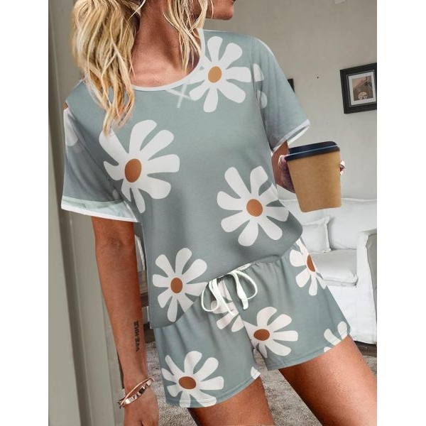 Fancyra Women Floral Printed Tee and Shorts Pajama Set - Image 3