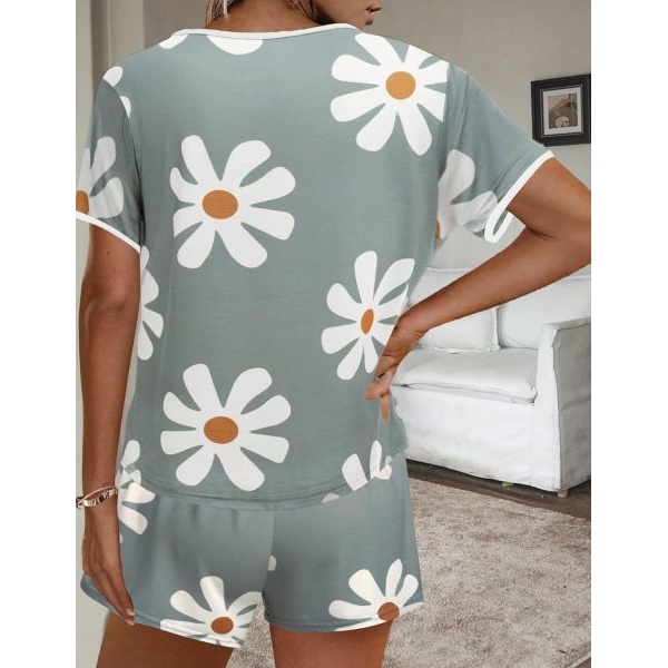 Fancyra Women Floral Printed Tee and Shorts Pajama Set - Image 4