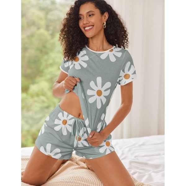 Fancyra Women Floral Printed Tee and Shorts Pajama Set - Image 5