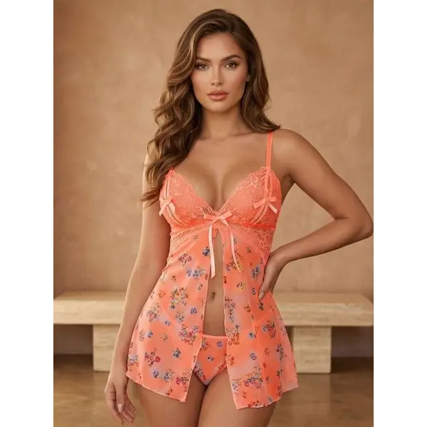 Fancyra Women Floral Sheer Nightwear Baby Doll Lingerie - Image 2