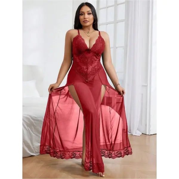 Fancyra Women Floral Sheer Self Long Mesh Nightwear Lingerie - Image 2
