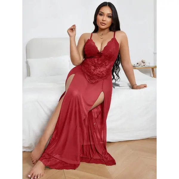 Fancyra Women Floral Sheer Self Long Mesh Nightwear Lingerie - Image 4