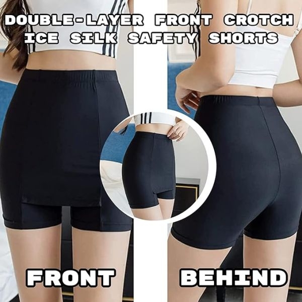 Fancyra Women Front Crotch Ice Silk Safety Shorts Seamless Underwear Black Color - Image 2