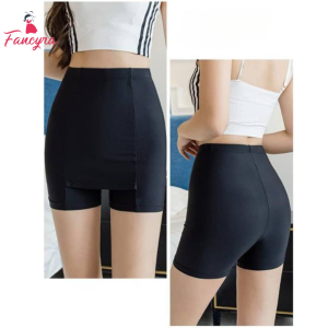 Fancyra Women Front Crotch Ice Silk Safety Shorts Seamless Underwear Black Color
