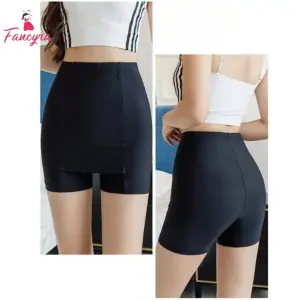 Fancyra Women Front Crotch Ice Silk Safety Shorts Seamless Underwear Black Color