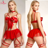 Fancyra Women Front Ribbon Tie Hot Lingerie Set with Garter Belts and Choker
