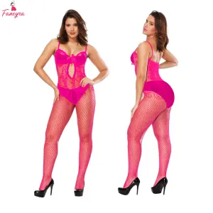Fancyra Women Full Body Transparent Hollow and Crotchless Fishnet Bodycon Stocking Lingerie