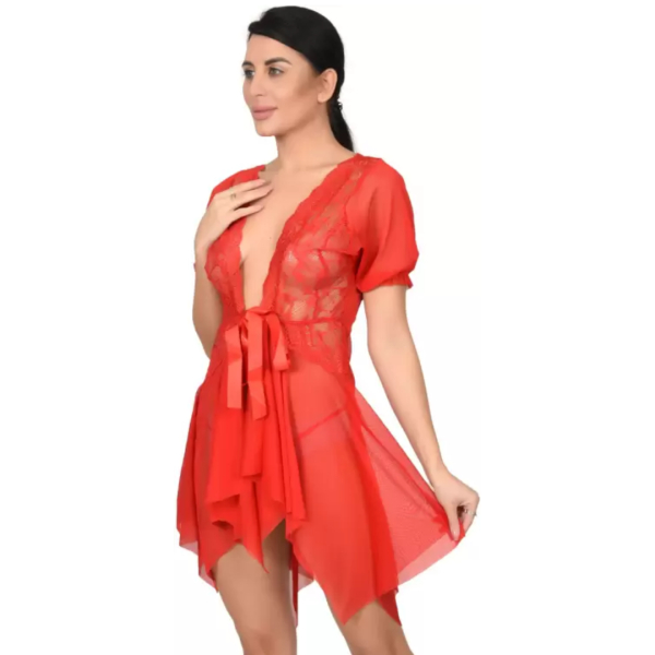 Fancyra Women Full Lace Lingerie Set With G String Panty Free Size Red Color - Image 3
