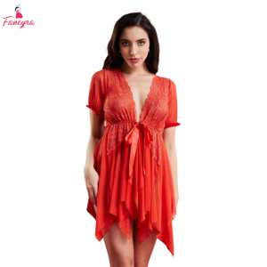 Fancyra Women Full Lace Sheer Self Design Nightwear Baby Doll Lingerie