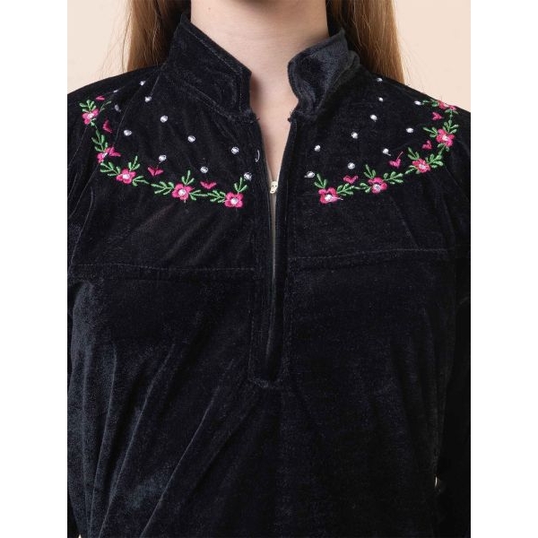 Fancyra Women Full Length Black Velvet Winter Nighty Nightdress - Image 2