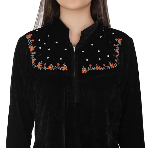 Fancyra Women Full Length Black Velvet Winter Nighty Nightdress - Image 3