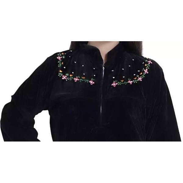 Fancyra Women Full Length Black Velvet Winter Nighty Nightdress - Image 3