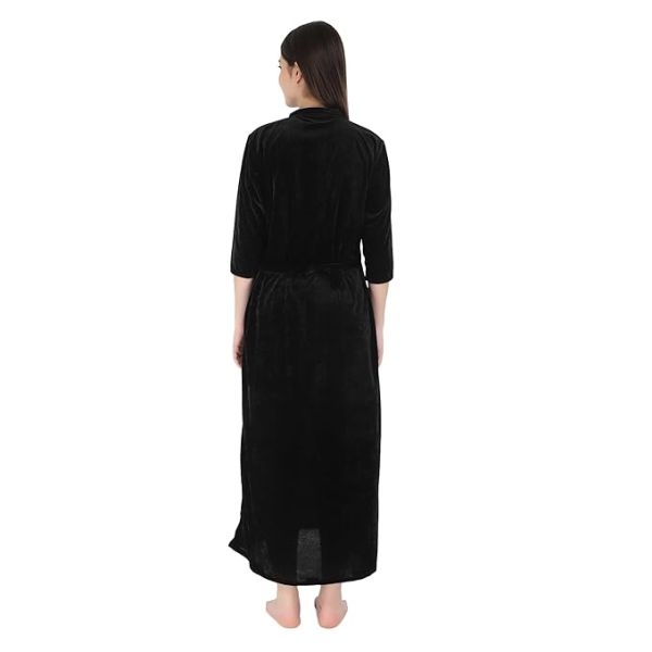 Fancyra Women Full Length Black Velvet Winter Nighty Nightdress - Image 4