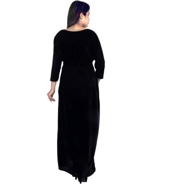 Fancyra Women Full Length Black Velvet Winter Nighty Nightdress - Image 4