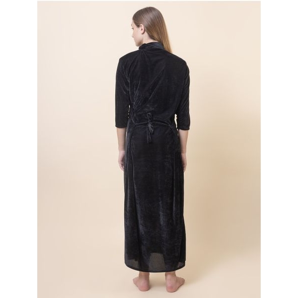 Fancyra Women Full Length Black Velvet Winter Nighty Nightdress - Image 4
