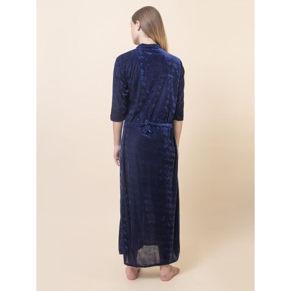 Fancyra Women Full Length Blue Velvet Winter Nighty Nightdress - Image 3