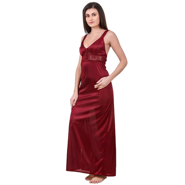 Fancyra Women Full Length Satin Solid Maxi Nighty for Women - Image 4
