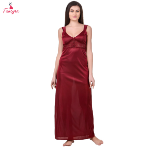 Fancyra Women Full Length Satin Solid Maxi Nighty for Women