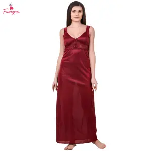 Fancyra Women Full Length Satin Solid Maxi Nighty for Women