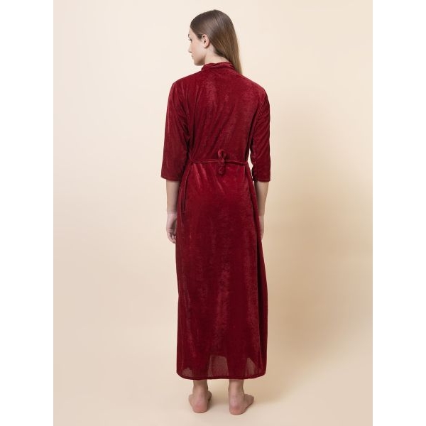 Fancyra Women Full Length Velvet Winter Nighty Nightdress - Image 4